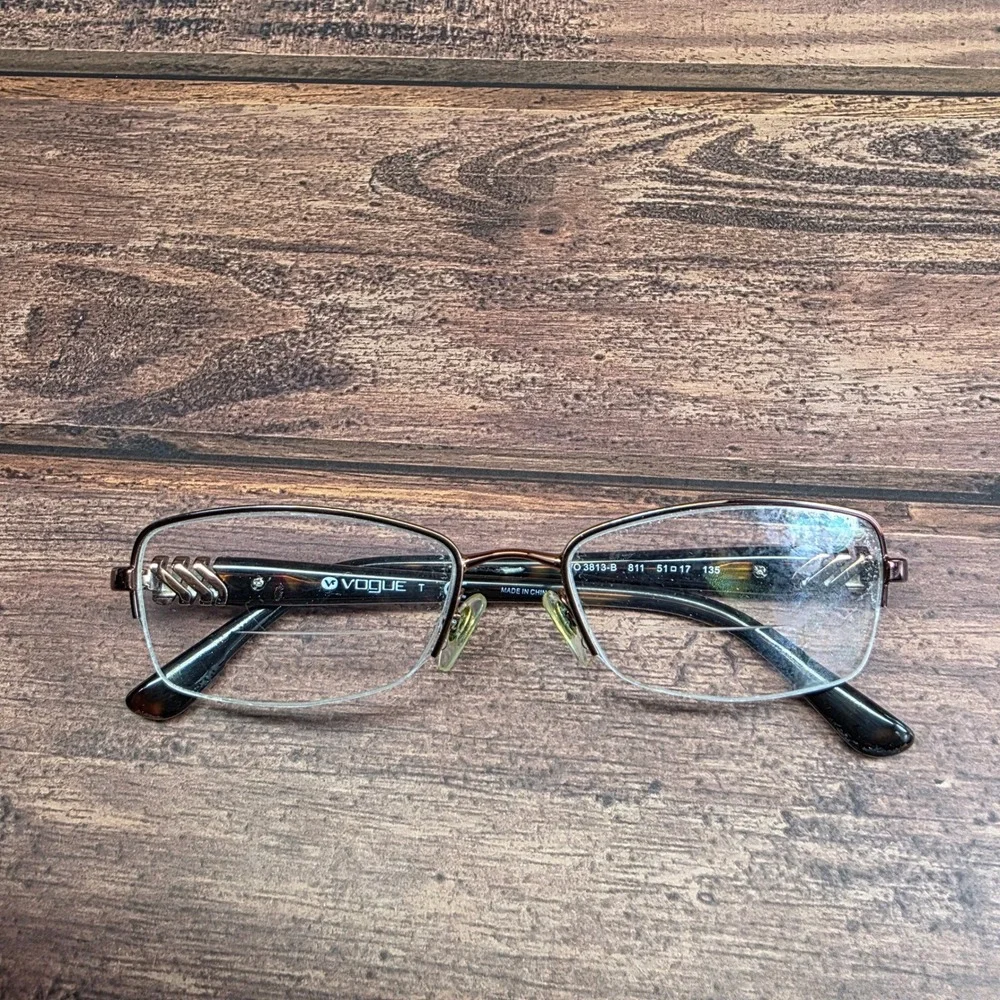 Vogue VO 3813-B 811 Brown Tortoise Crystal Semi Rimless Eyeglasses 51-17-135